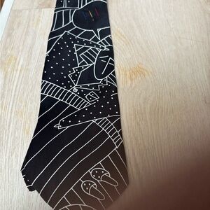 Beatles tie Black Graphic Silk Tie with White Line Art